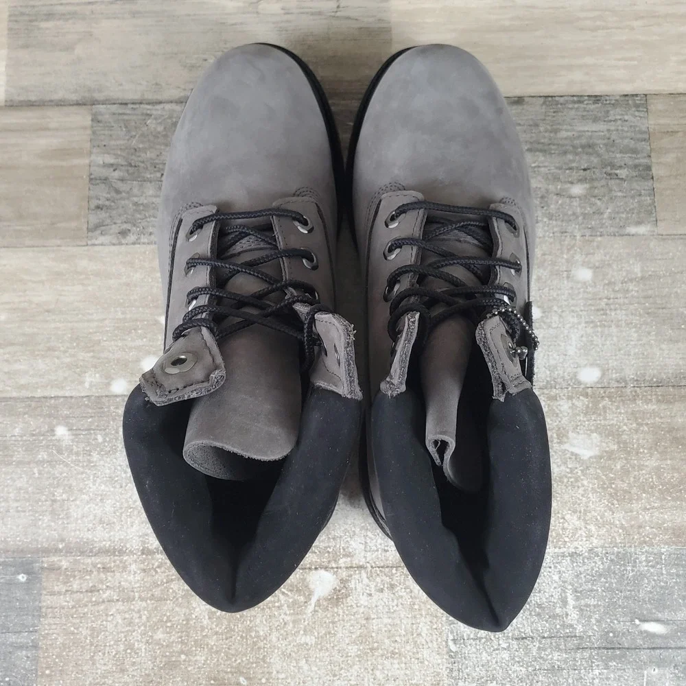 Timberland Premium 6 Inch Ankle Boots Boys Sz 4 Gray Nubuck Lace Up Waterproof